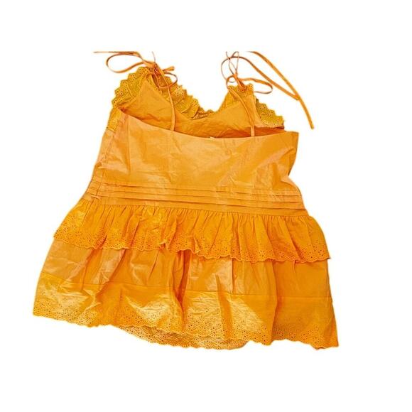 Anthropology orange fairy core boho flowy tank top with ruffles and bows - Picture 2 of 9